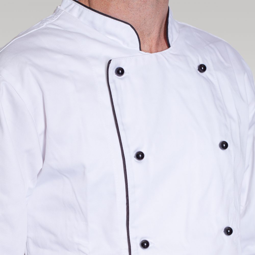 Image of Serve Long Sleeve Piped Chef Jacket - White