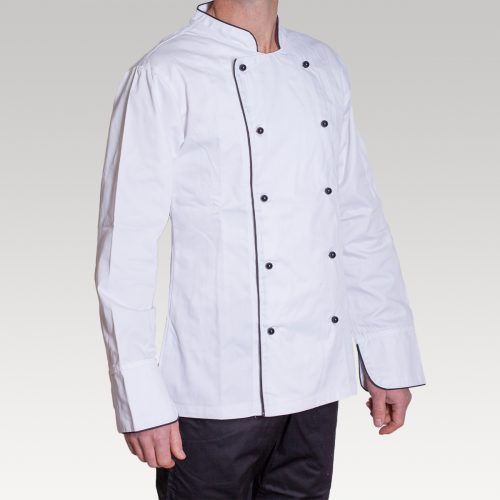Serve Long Sleeve Piped Chef Jacket - White