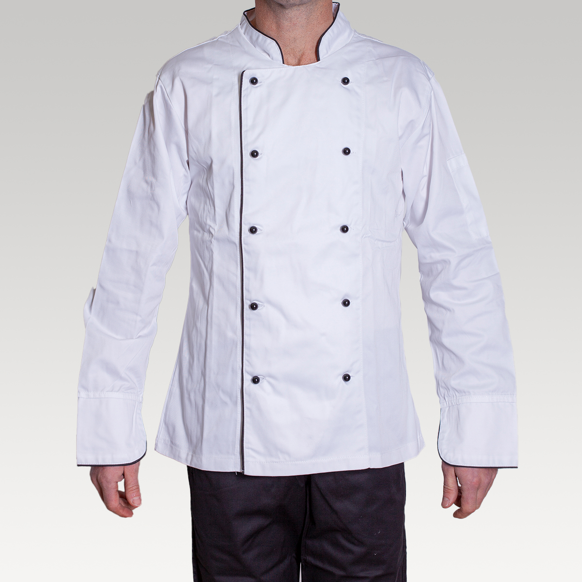 Image of Serve Long Sleeve Piped Chef Jacket - White