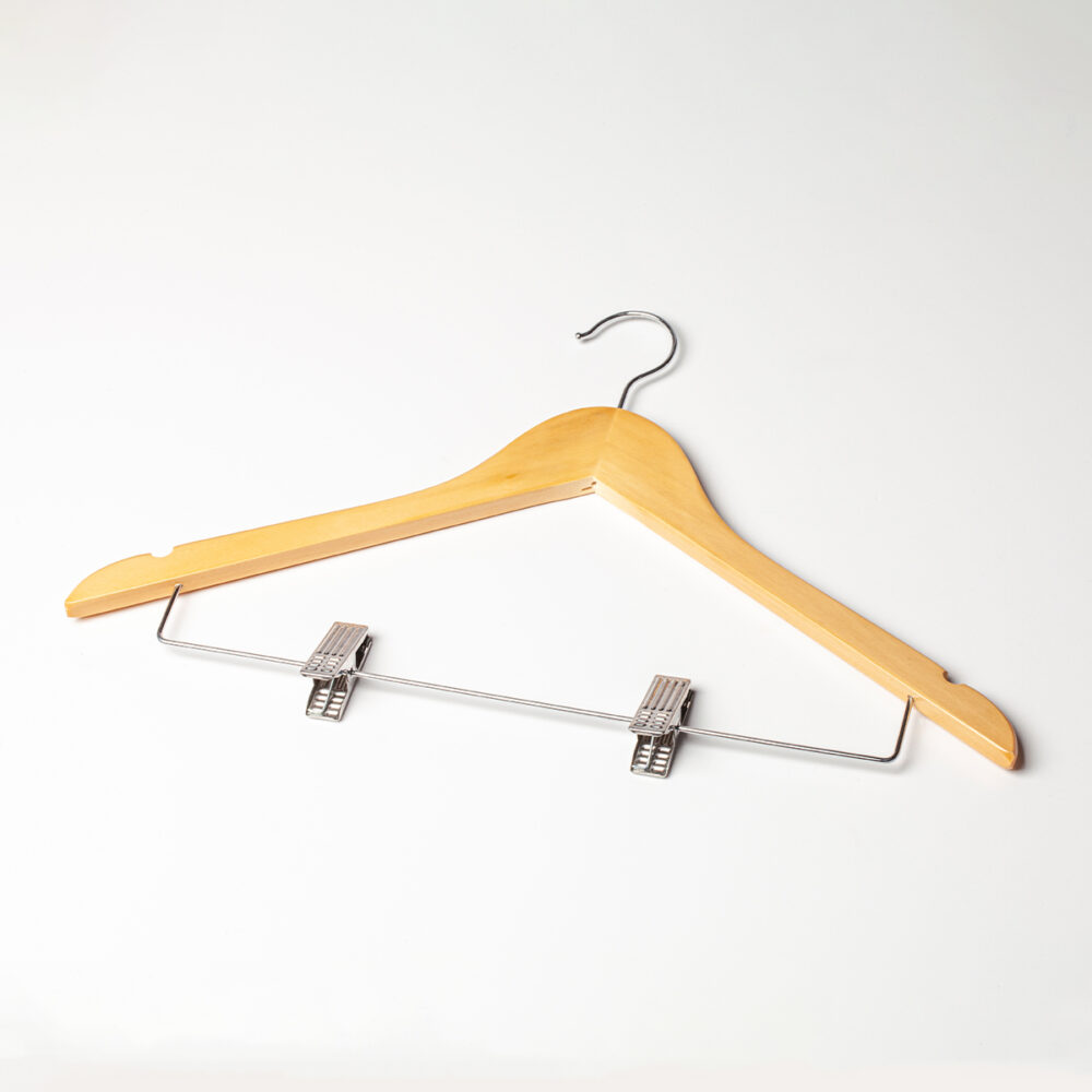Image of Wooden Coat Hanger with Skirt Clips - Single