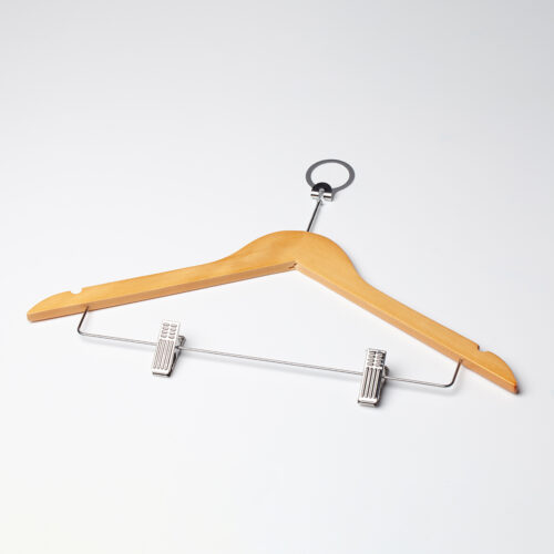 Wooden Pilferproof Coat Hanger with Skirt Clips - Single