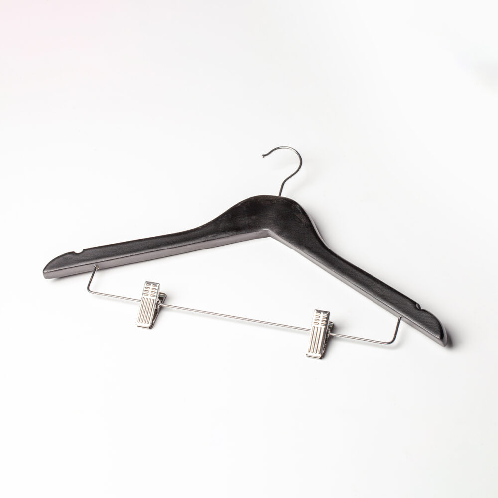 Wooden Coat Hanger with Skirt Clips Black Vendella