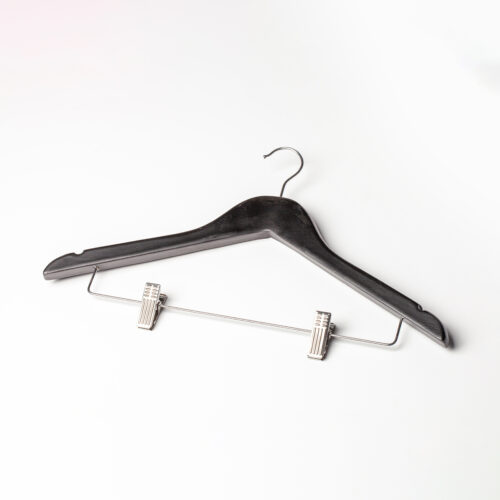 Wooden Coat Hanger with Skirt Clips - Black