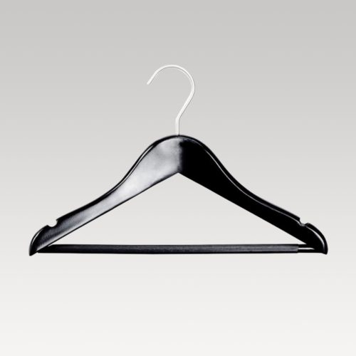 Wooden Coat Hanger With Anti Slip Bar - Black