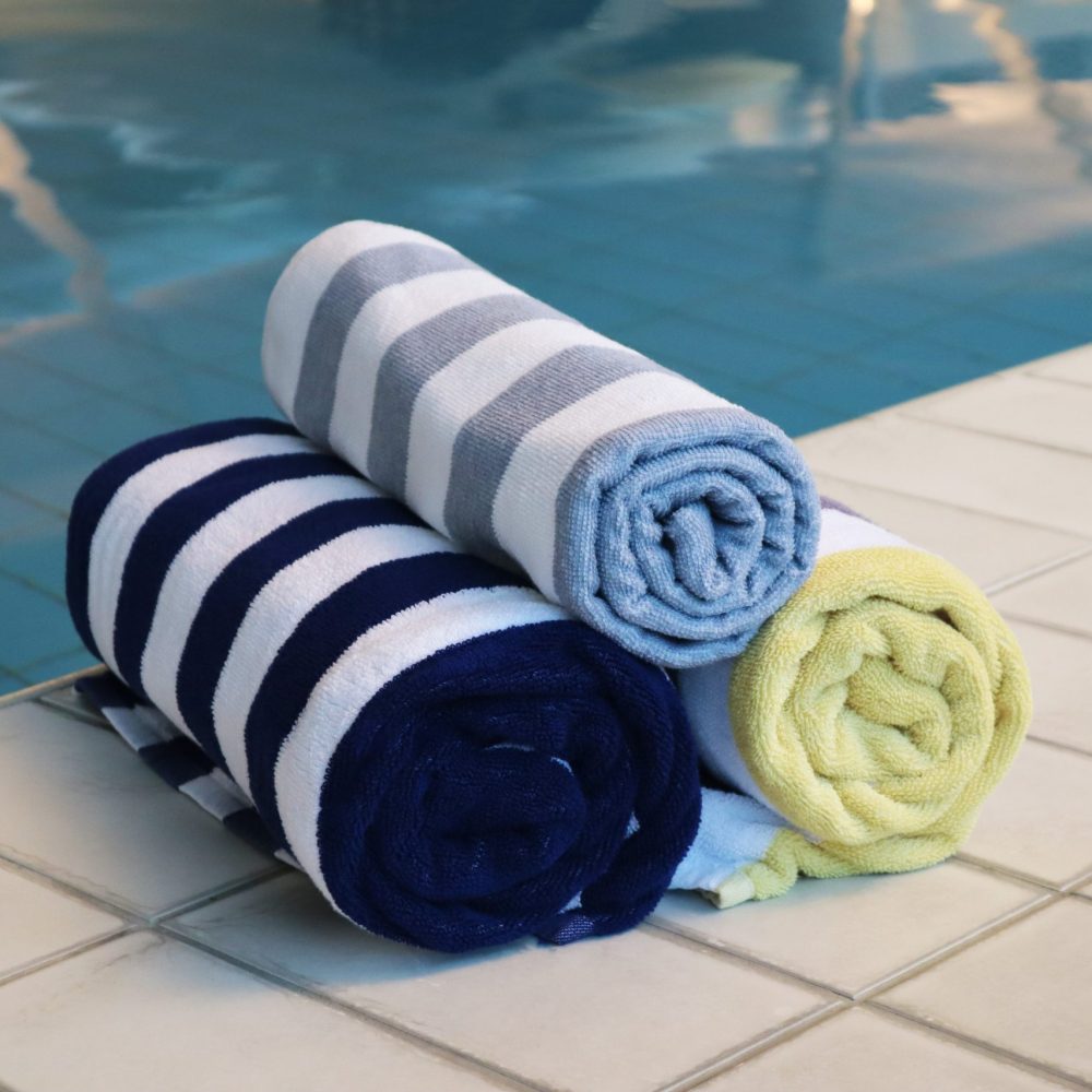 Image of Weavers Striped Pool Towel Yellow/Purple