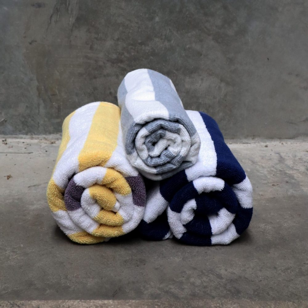 Image of Weavers Striped Pool Towel Yellow/Purple