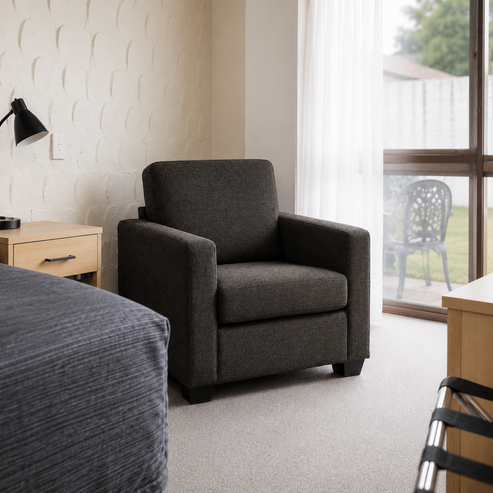 Image of Makers Gregor Fabric Single Seater Chair - Brown